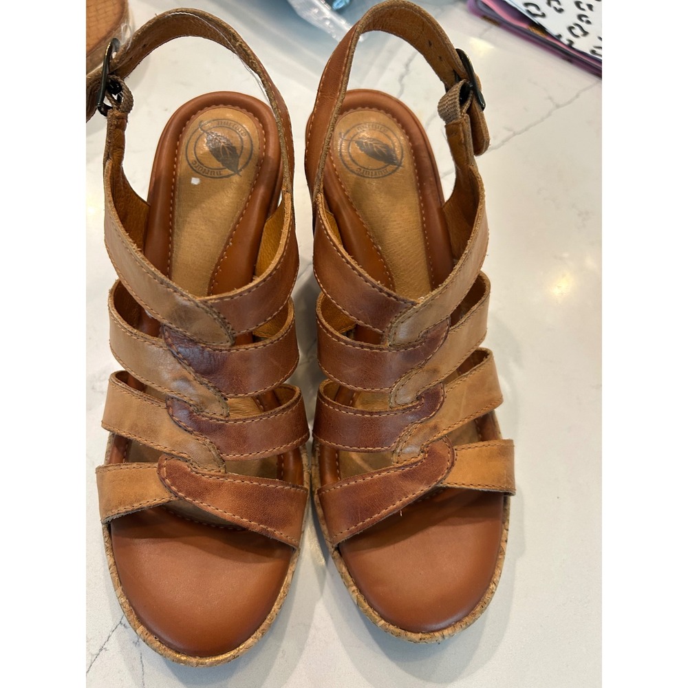 Nurture Wedge Sandals Brown Leather Strappy Cage Cork Platform Summer Shoes 7.5M
